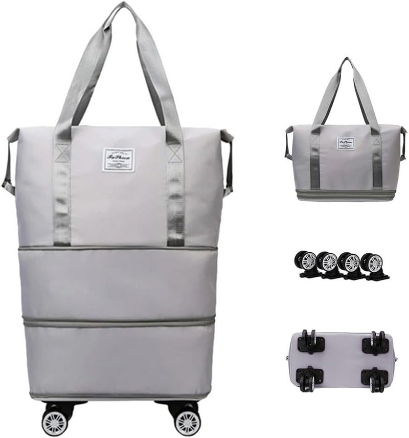 Foldable luggage bag, expandable double-layer duffel bag with large capacity for separating dry and wet sections, with wheels. - Image 1